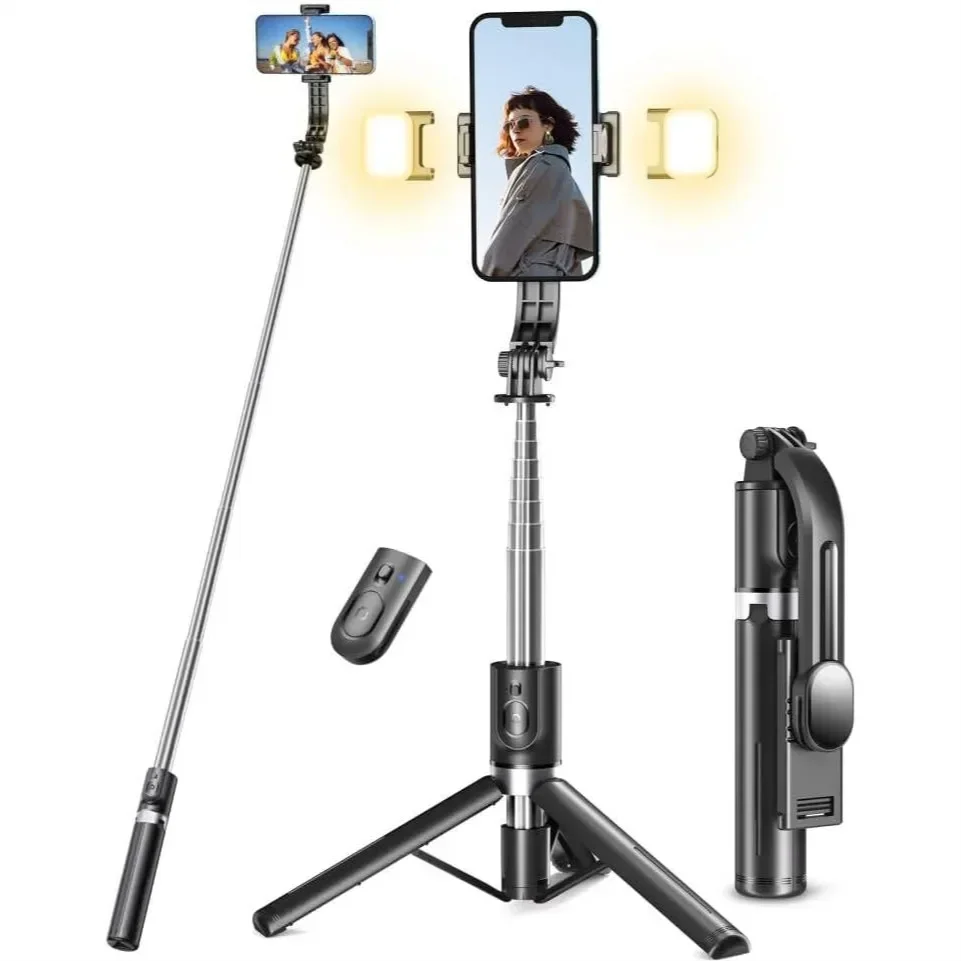 Selfie Stick Tripod with Light, 45" Extendable Phone Tripod with Wireless Remote for iPhone 16/15 Pro Max/14/13, Samsung S22/S23