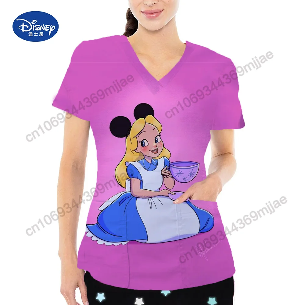 

Disney Pocket V-Neck Female Clothing Graphic T Shirts Womens Tops and Blouses Women Summer 2023 Traf 2023 Woman Women's T-shirt