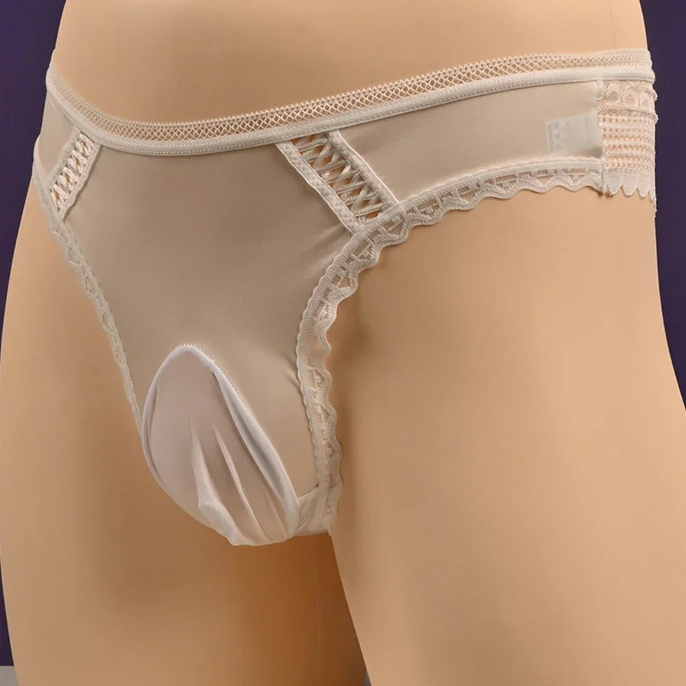New Men Sexy Sissy Ice Silk Glossy Briefs Middle Rise Underpants Pouch Panties Lingerie Breathable Oversized Male Briefs Shorts