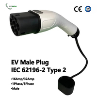 FITMPH Type 2 EVs Male EV Charger Plug, Connect to EV Charging Station, 3 Phase 32A IEC 62196-2 EV Charger Connector