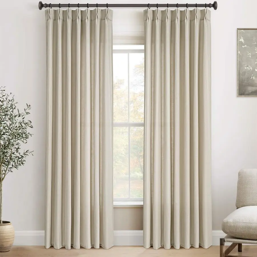 

Pleat Linen Curtains for Living Room Light Filtering Semi Sheer Pinch Pleated Drapes 84 inch Length 2 Panel Set Memory Trained B