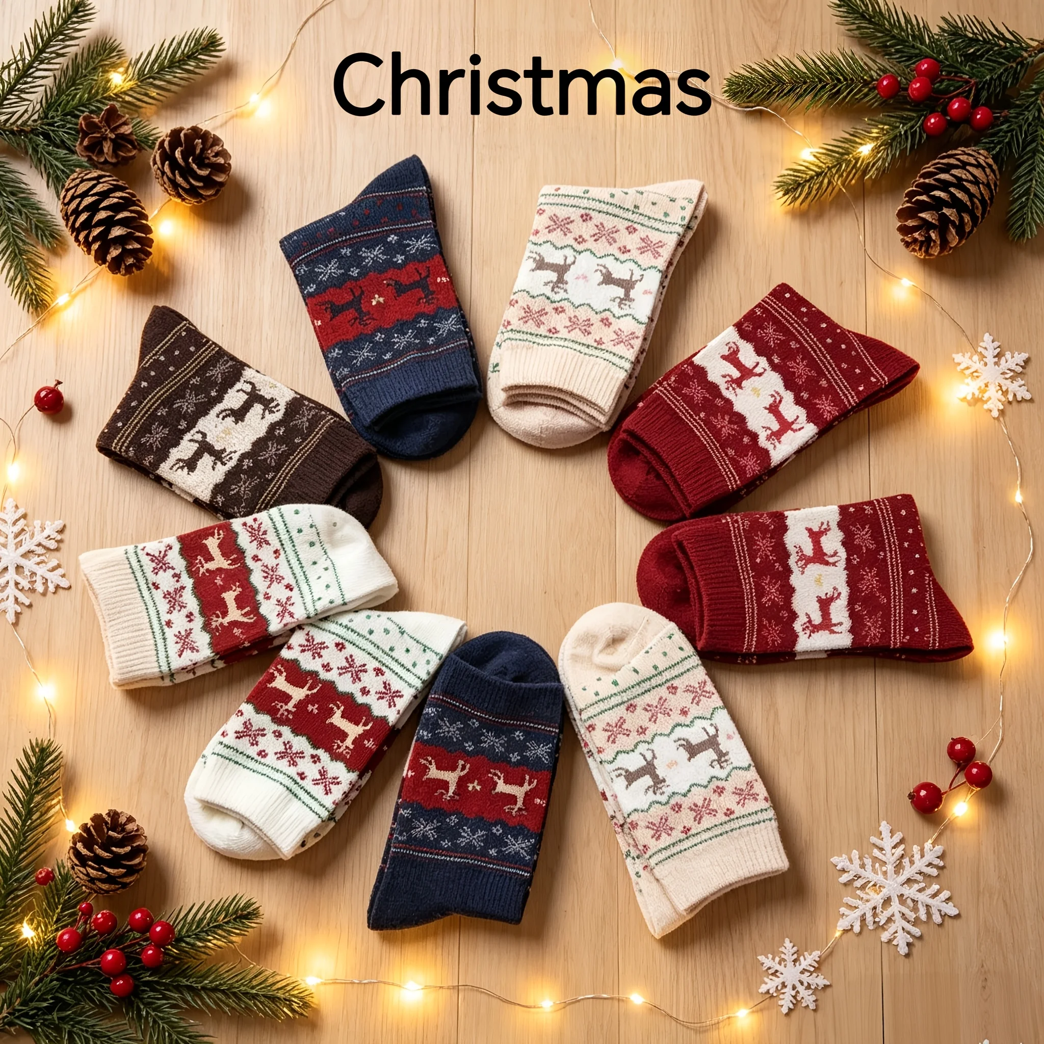 5 Pairs of Randomly Assorted Christmas Socks, Unisex Christmas Tube Socks, Christmas Atmosphere Decorations, Affordable Multi-Pack Christmas Socks