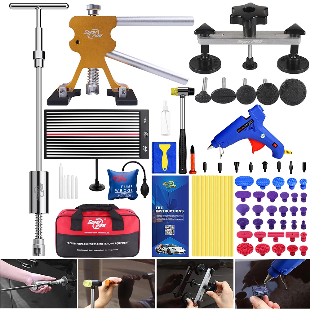 

PDR Paintless Dent Repair Tools Kit Dent lifter Glue gun Dent Puller Glue Tabs Line Board Slide hammer Suction Cup with tool bag