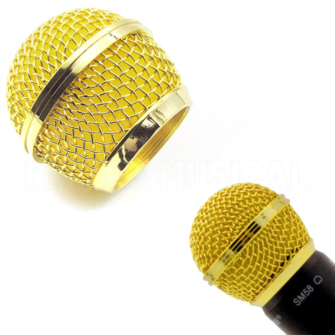 Mic Metal Grille Mesh for Shure SM58 SM58S SM58LC Wireless and Cardioid Legendary Vocal Microphone Legendard, Gold