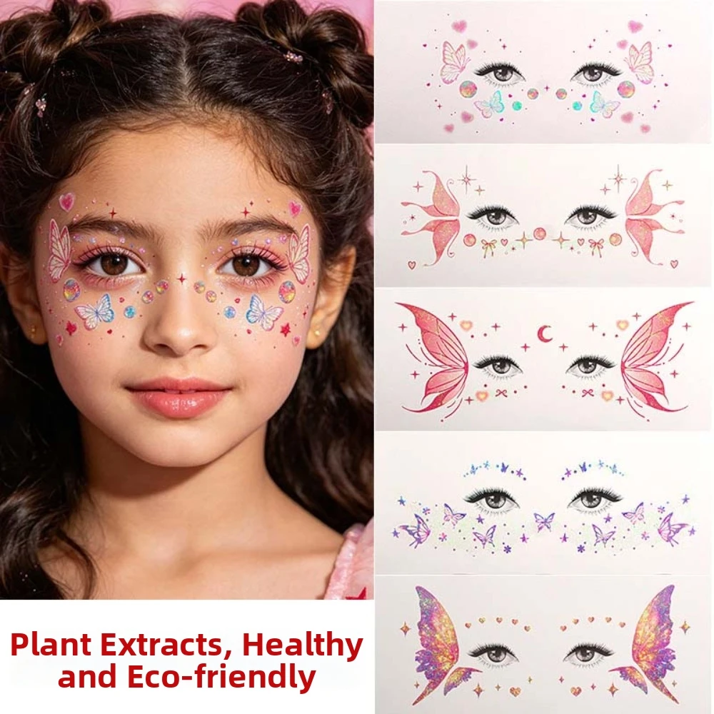 Waterproof Glitter Butterfly Face Tattoo Realistic Long Lasting Face Tattoo Sticker Convenient DIY Face Temporary Tattoo