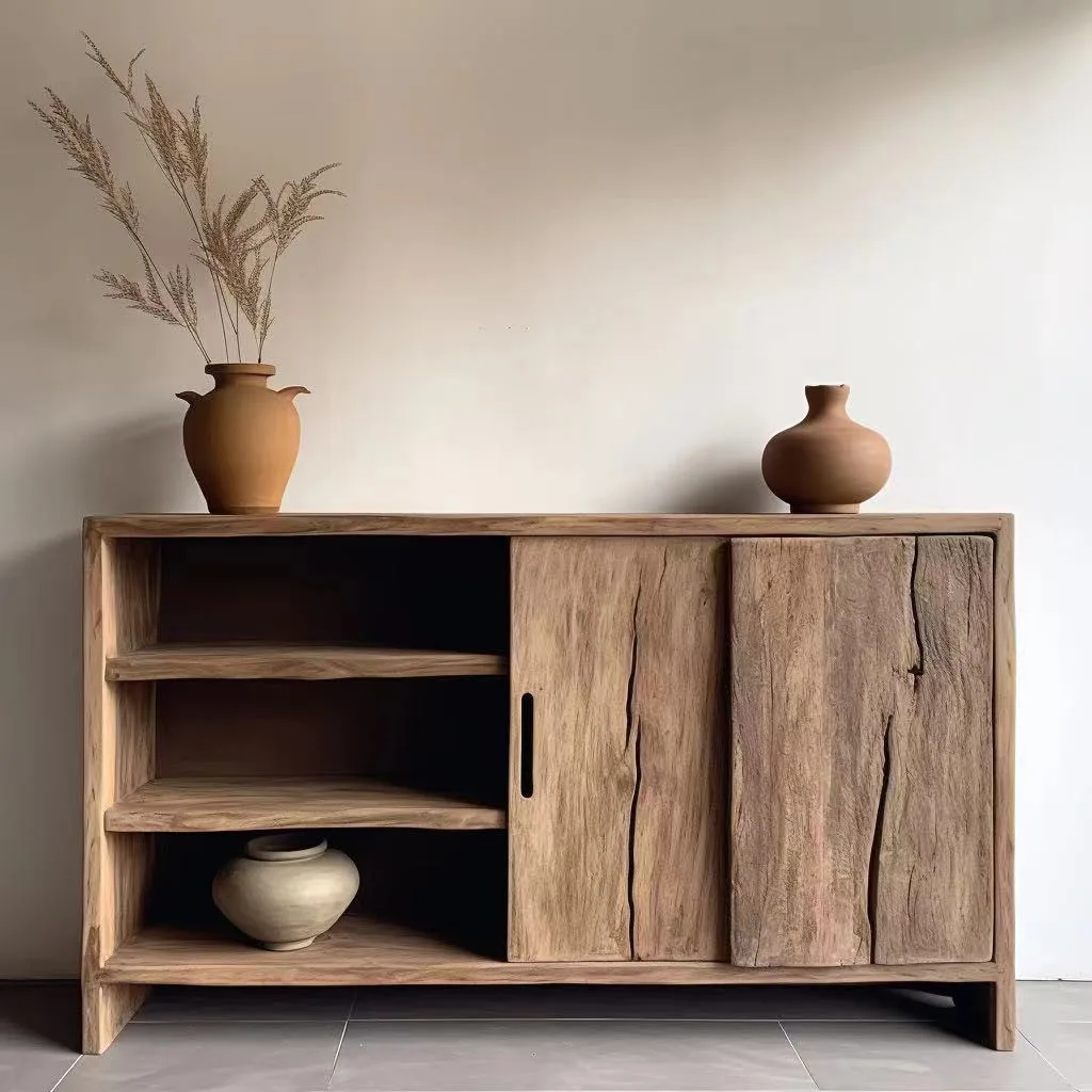 خزانة جانبية من الخشب الصلب لمدخل غرفة المعيشة، ورف مدمج على الحائط، وتخزين متعدد الوظائف وإقامة منزلية للتخزين #2