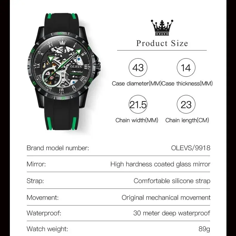 OLEVS Automatic Mechanical Men\'s Watch Fashion Luxury Brand Waterproof Luminescent Watch Classic Trendy Sports Men\'s Watch