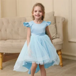 Girl's Princess Dress Tailing Dresses Children's Blue Gauze Dress Host Piano Performance Dress Flower Girl Wedding Little Girl