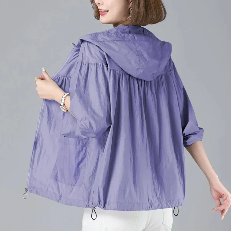 

Thin Coat Sun Protection Clothing for Women Spring 2025 New Korean Version Loose Zipper Solid Color Fashionable mom Commuting WF