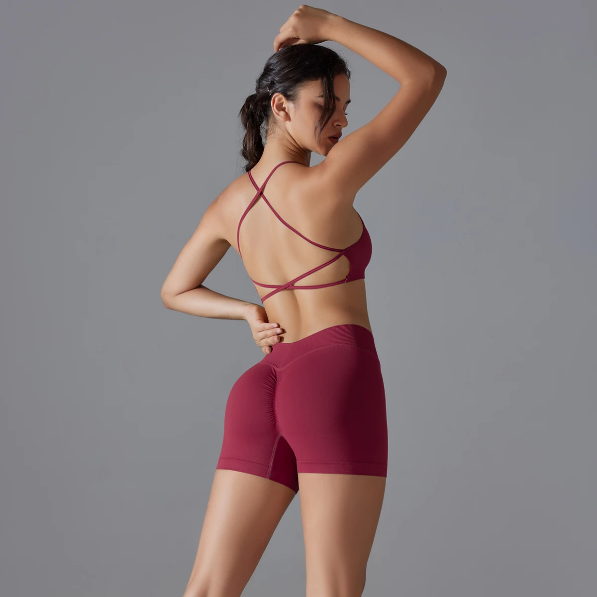 2 Piece Yoga Clothes Women Sexy Yoga Vest Shock-absorbing Cross Shoulder Straps Seamless Gym Sexy Shorts Woman Summer Yoga Set