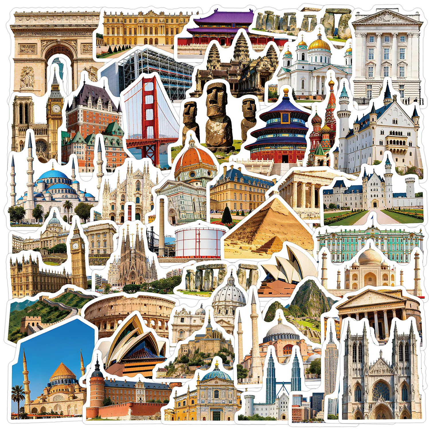 50PCS Cartoon World Famous Buildings Stickers Creativity Graffiti Decoration DIY Notebook Suitcase Guitar Skateboard Toys Decals