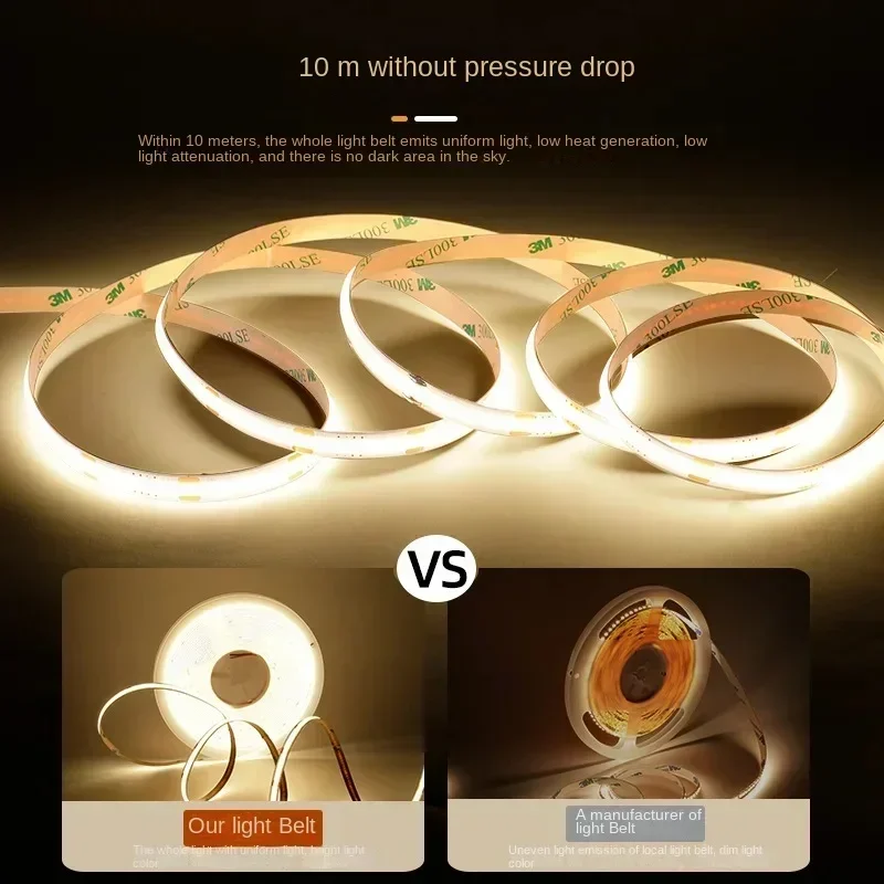 10m Flexible 12V 24V LED COB Strip Light Bar 3000K 4000K 6000K White Color RA90 FOB Linear Tape LED for Kitchen Room Decor