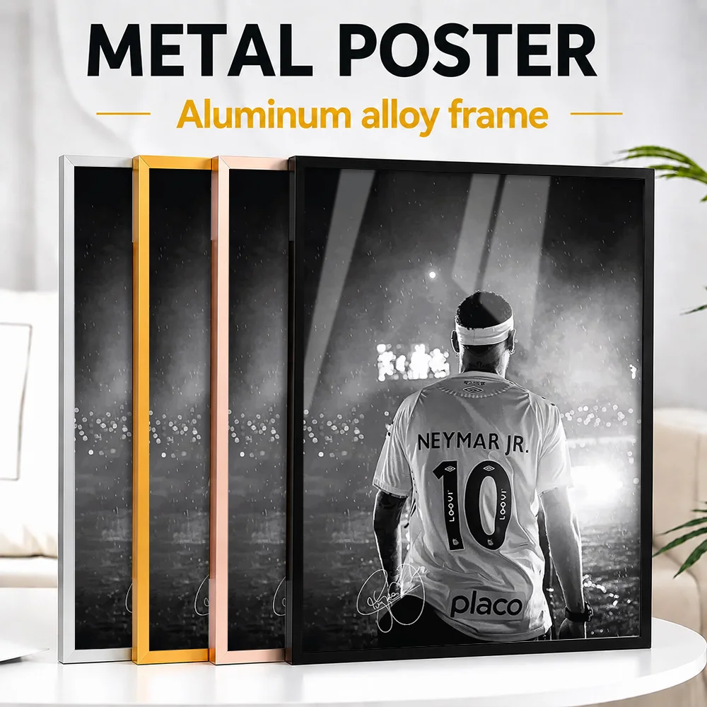 Neymar Junior Monochrome Back View Framed Metal Print Customized Victory Tribute Wall Art Created For Football Fans To Style Gym