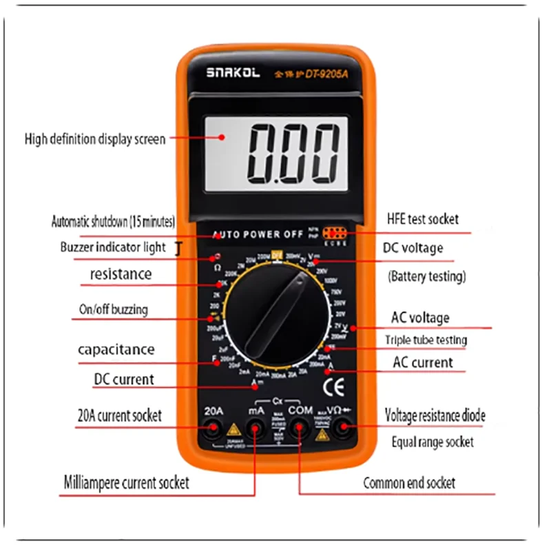 Electrician DT9205A High precision Electronic Multimeter Digital Universal Meter Multimeter Anti Burn Belt Automatic Shutdown