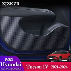 Car Door Anti Kick Pad Carbon Fiber Protection Decals Stickers For Hyundai Tucson IV 2021 2022 2023 2024 Auto Accessories