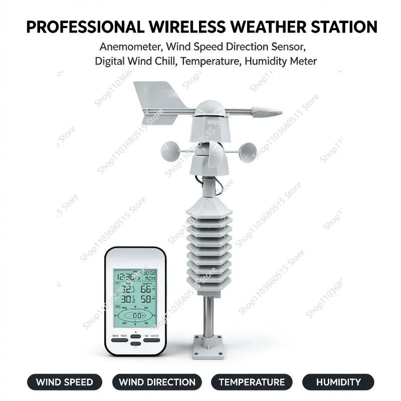 Professional Wireless Weather Station Anemometer Wind Speed Direction Sensor Digital Wind Chill Temperature Humidity Meter