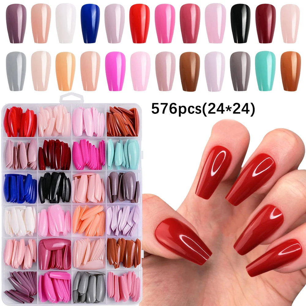 24 couleurs 576 pièces paillettes courtes rondes presse sur les ongles mat et brillant couverture complète faux ongles conseils Simple pointe française faux bout des doigts Boxe