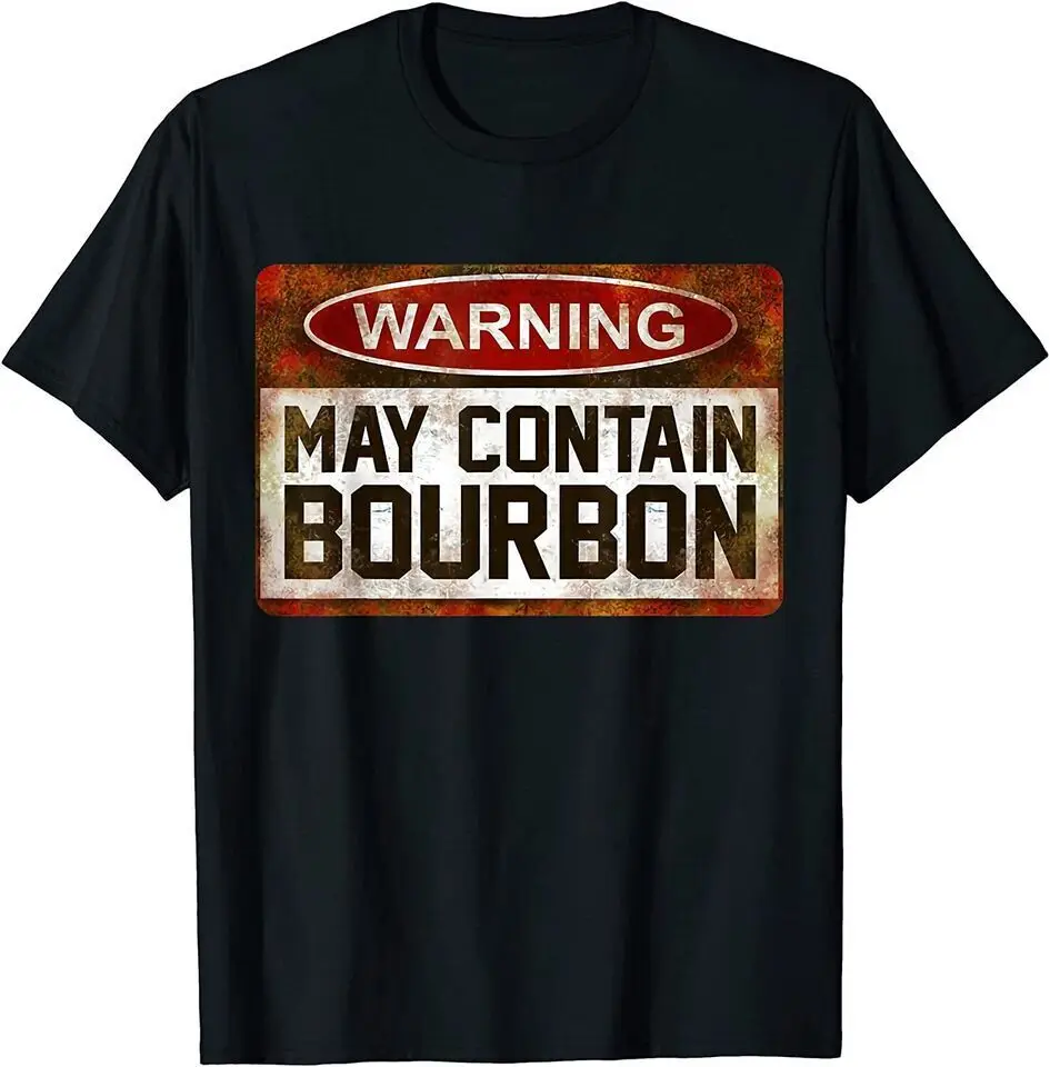 New Warning May Contain Bourbon Funny T-Shirt USA Tee Size S-5XL