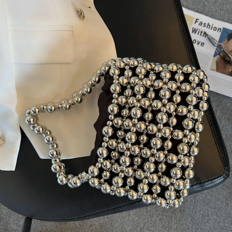 

Customized Handwoven Beaded Silver Summer Handbags for Women New Fashion Texture Versatile Inner Bag Women's Shoulder Bags