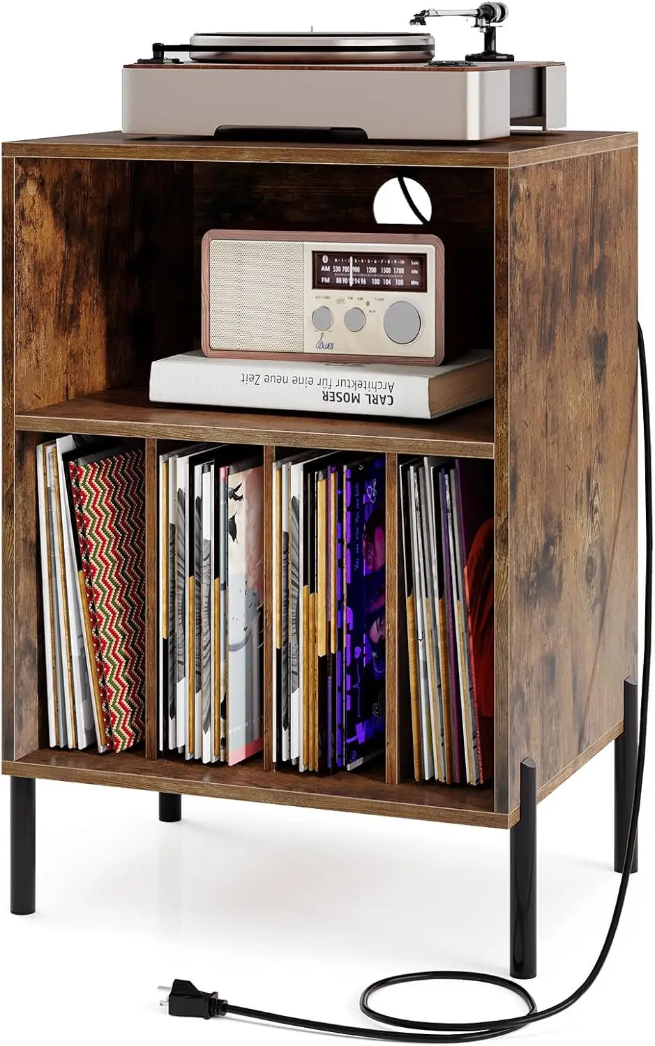 

Turntable Stand with Charging Station, Record Player Cabinet with Storage for 150 Vinyl Albums, Rustic Brown