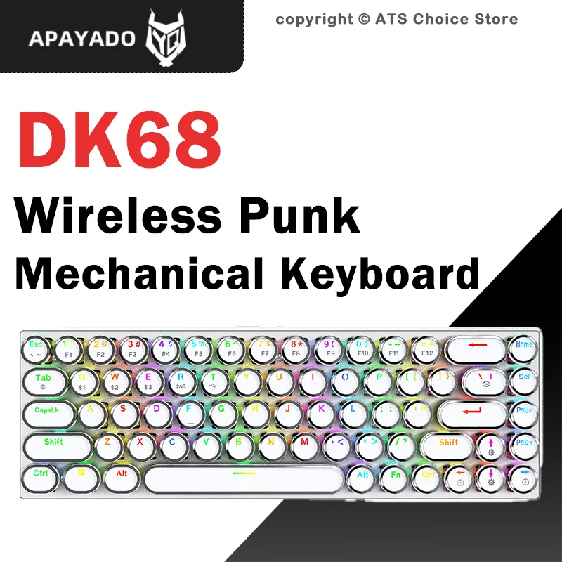 

Механическая игровая клавиатура DK68 Punk, 68 клавиш, RGB, три режима подключения (беспроводной, Bluetooth, 2.4G, проводной), с возможностью горячей замены переключателей, для ПК, Mac, iOS, Android