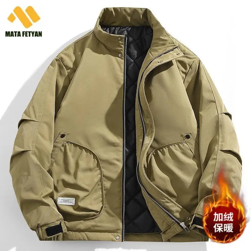 New Trendy Versatile Casual Workwear Jackets Plus Size Coat M-8xl Korean Fashion Winter Thickened Standing Collar Cotton Jacket