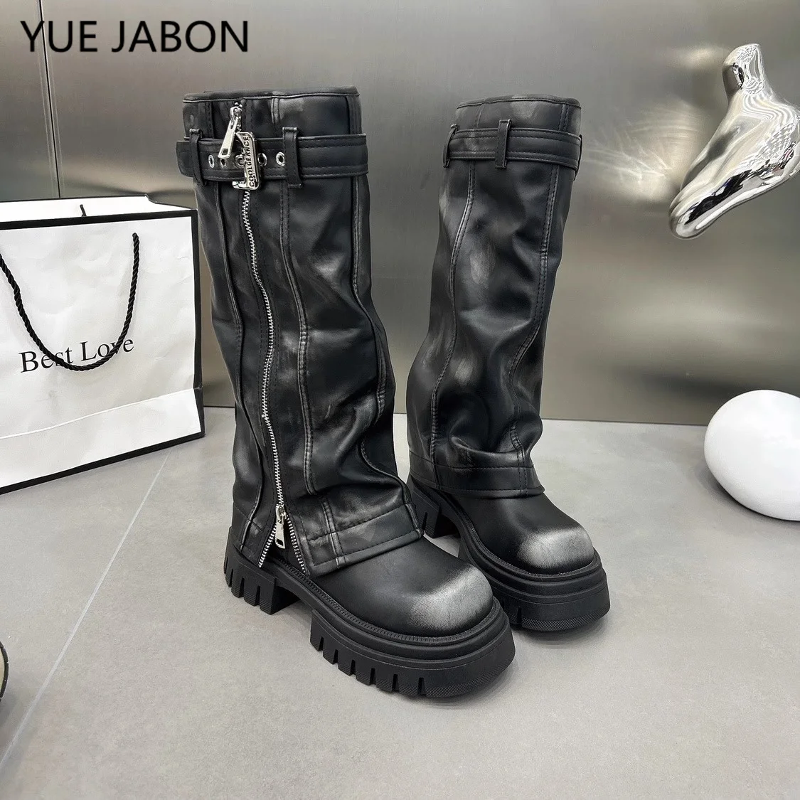 

New Winter Women Thigh High Boots Round Toe Side Zip Ladies Casual Long Boots Thick Bottom Shoes Platform Long Knee High Boots