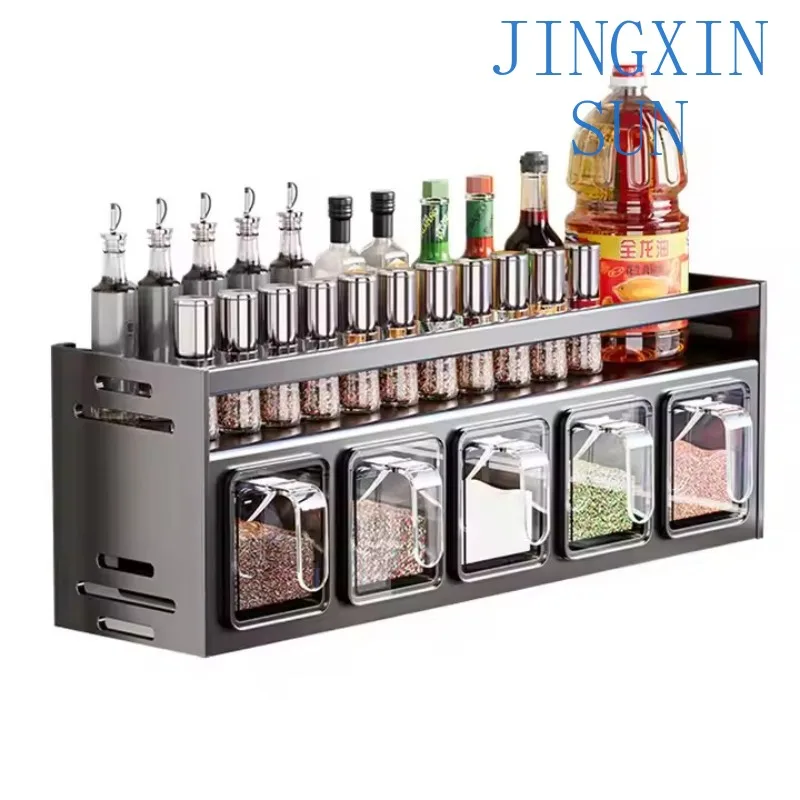 Multi-Functional Household Kitchen Seasoning Shelf Free Punch Wall Hanging  Combination Set with Storage Cages