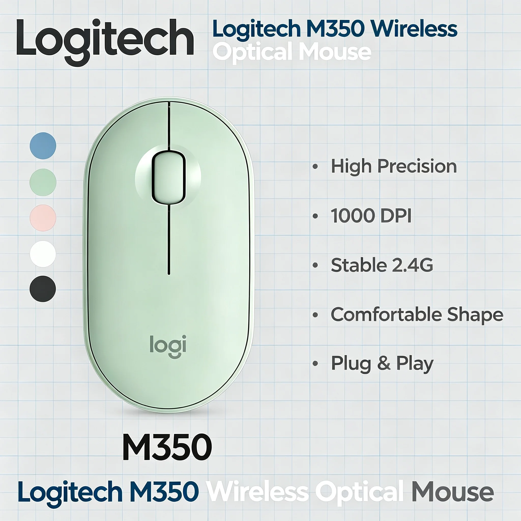 Logitech Pebble M350 Slim Wireless Silent Mouse Fashion Matte Surface Bluetooth Mouse For Laptop