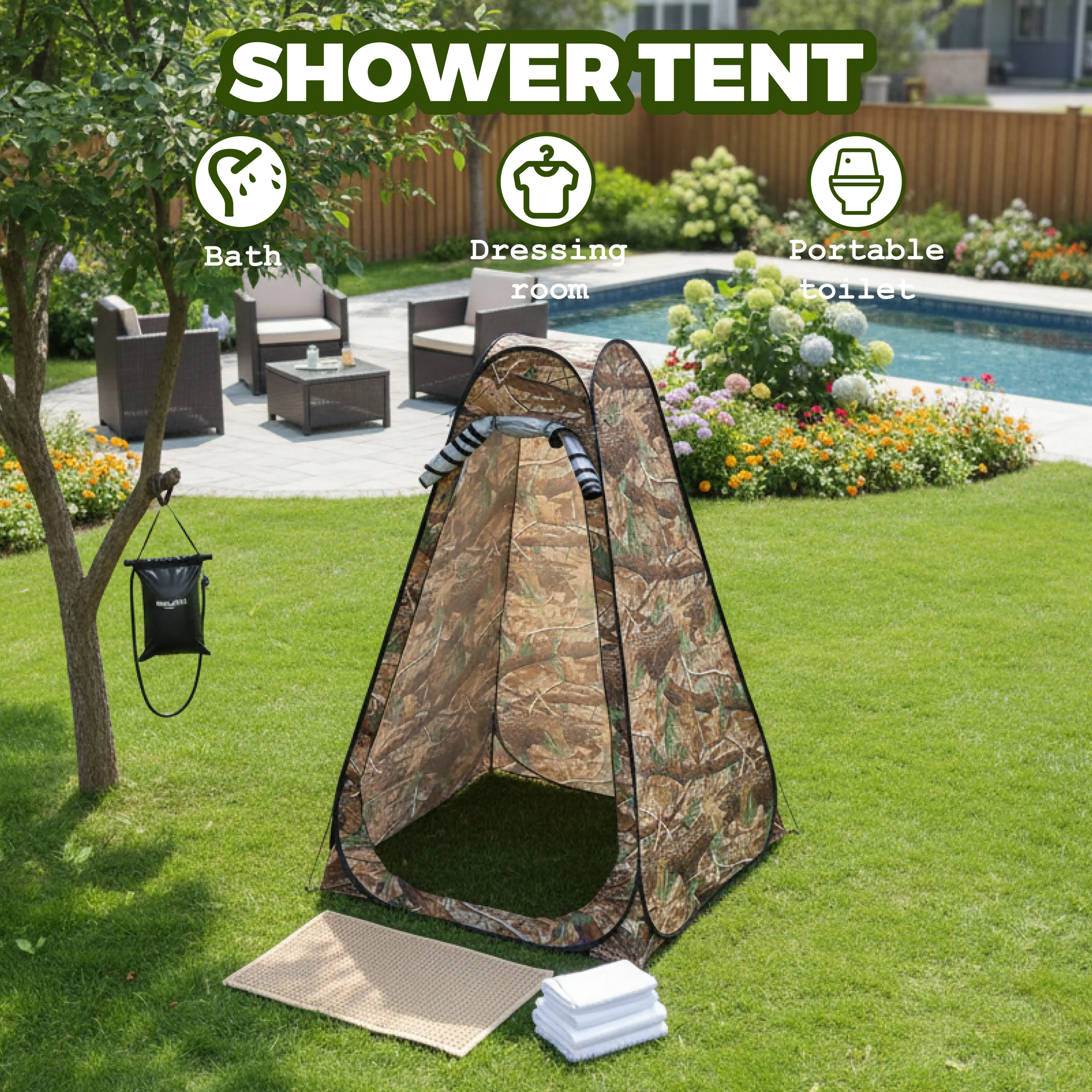 1 Person Compact Foldable Shower Tent, Pop Up Privacy Changing Shelter, Space-Saving Outdoor Tent with Bag