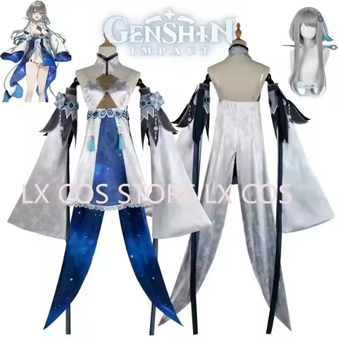 Guizhong Cosplay Costume Full Set Genshin Impact Gui Zhong Cosplay Wigs Zhong Li Girlfriend Costume Uniform Outfit Dress Cosplay