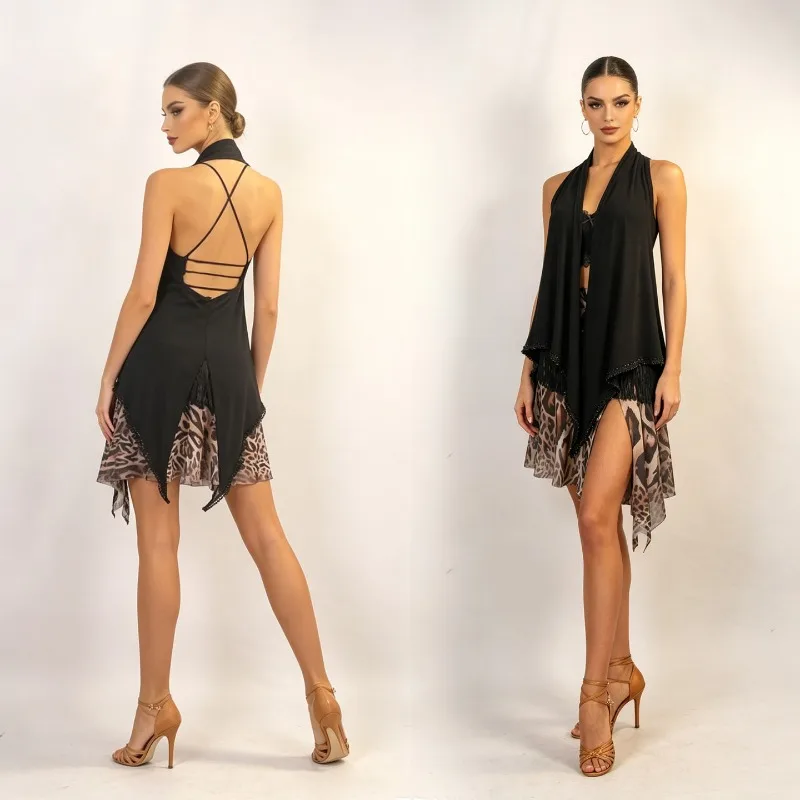 customized ZS Latin dancebodysuit neck hanging and training outfit for adult women national standard tie up sleeveless top Y430