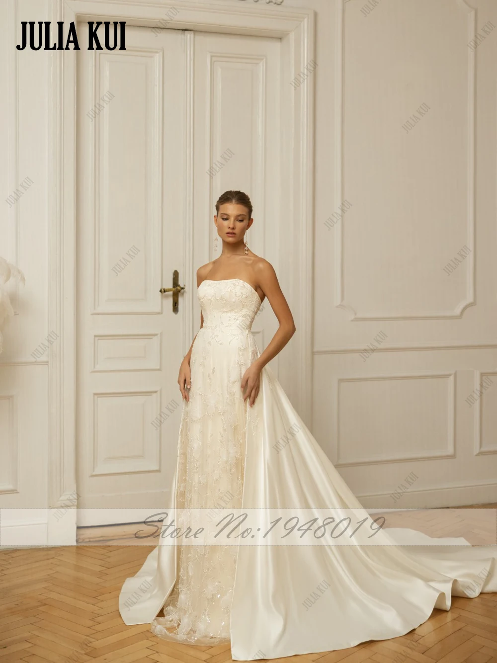 Julia kui personalizar feito a linha silhueta vestidos de casamento sem alças renda floral sem mangas 2 em 1 vestidos de noiva elegância