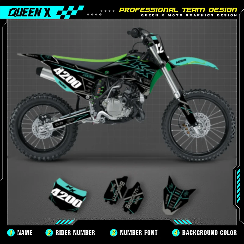 Queen X MOTOR مخصص فريق دراجة نارية الرسومات خلفية ملصقات مصورة أطقم لكاواساكي KX85 100 2014-2021 003