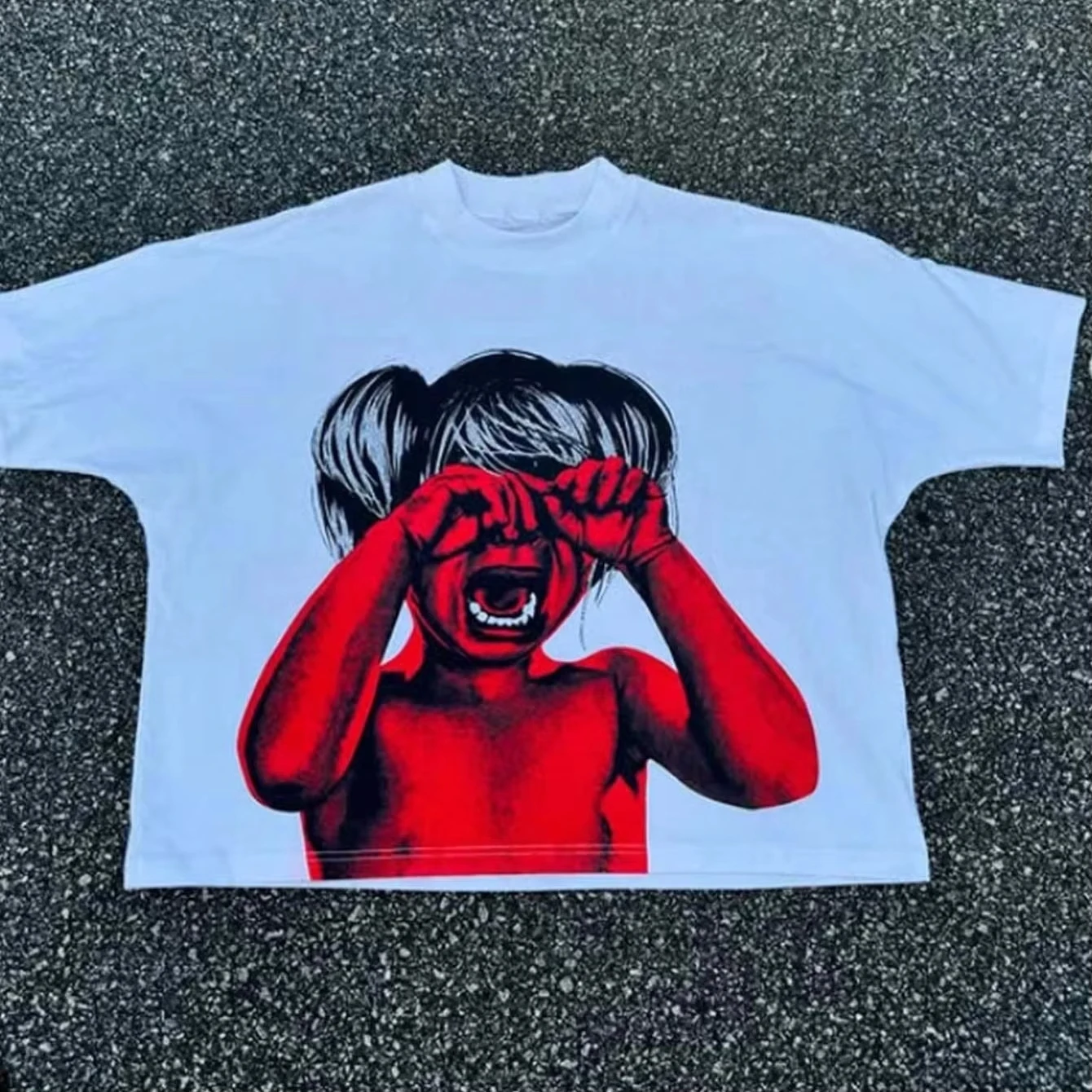 2026 Red Little Girl Printing Cotton T-Shirt Summer Street Style Short Sleeved Cool Design Retro Summer Men Women Daily Wear