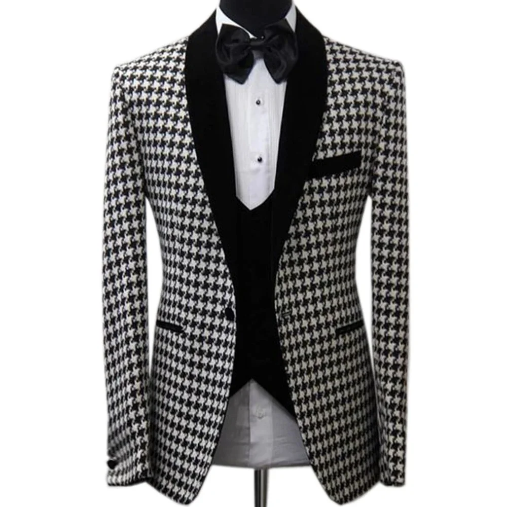 

Quality Three-piece Houndstooth Suit Vest Trousers Set for Men Fashion Slim Fit Business Casual Wedding Handsome Style