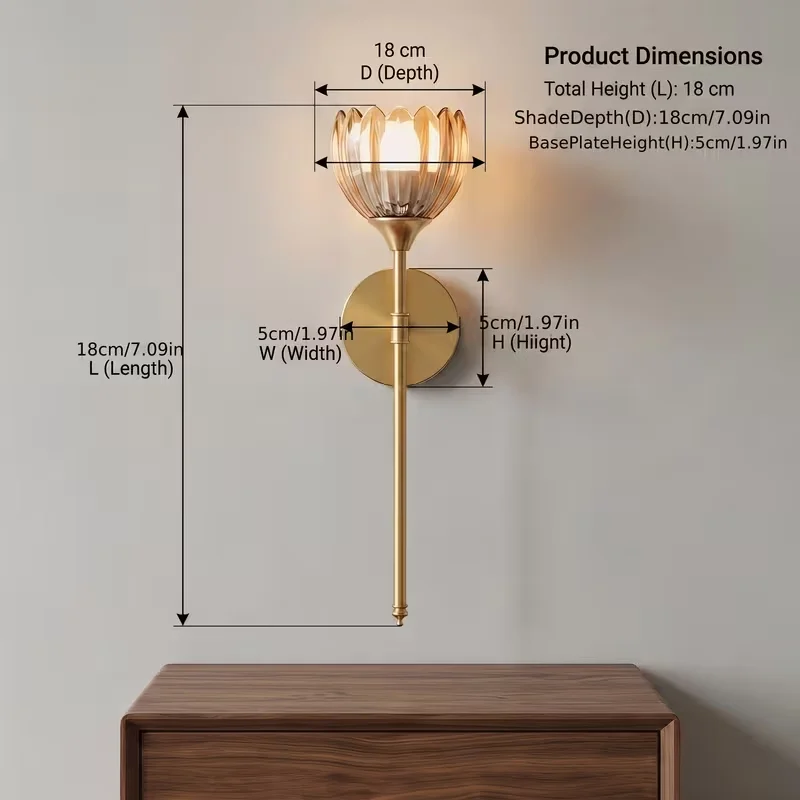 2-Pack Golden Flower Wall Sconces Amber Glass Bedside Wall Lamps Versatile Elegance Anywhere Modern Brass Wall Light Fixtures for Bedroom Hallway Living Room