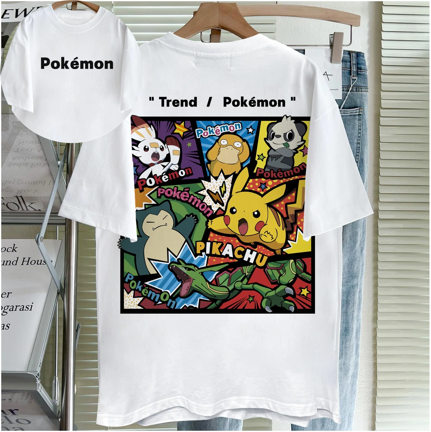 

Футболка с коротким рукавом Pokémon Gokuro Repeated Ancient Pure Cotton, лимитированная серия, летняя, модная, брендовая, для мужчин и женщин