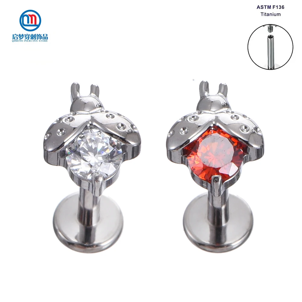 

QM ASTM F136 Titanium Piercing Internally Threaded Ladybug Tops Earrings Helix Flat Tragus Body Jewelry