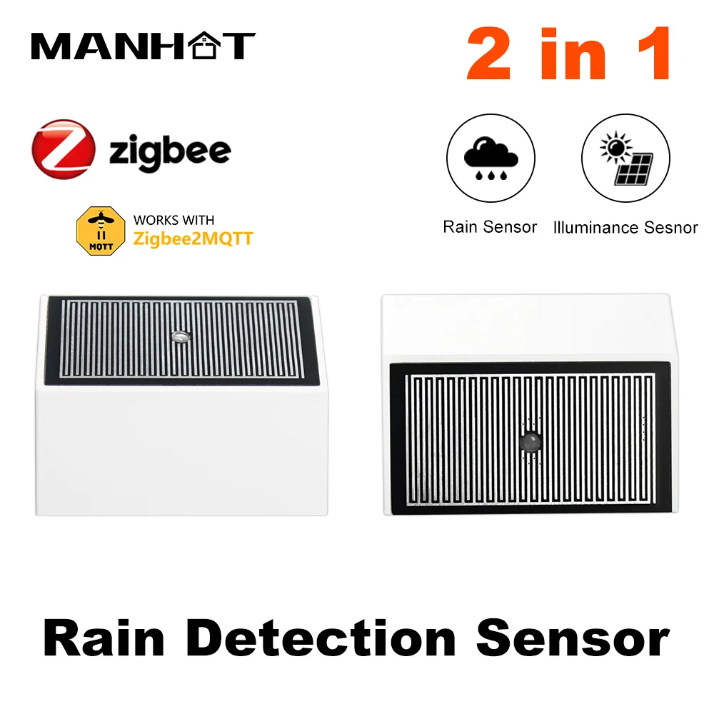 الذكية 2 في 1 زيجبي المطر الاستشعار مع كاشف Brightne IPX4 بالطاقة بطارية منزل في الهواء الطلق مقاوم للماء كاشف المطر دعم 2MQTT #1