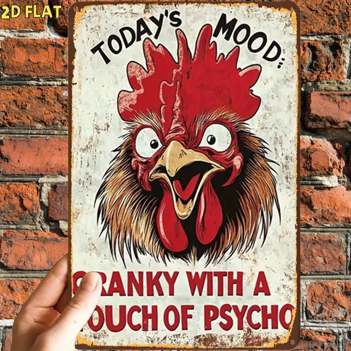 2D Flat,1pc, Funny Retro Retro Rooster Mood SignMetal Iron Sign, Pre-Drilled Holes, Suitable for Indoor, Garden,Outdoor