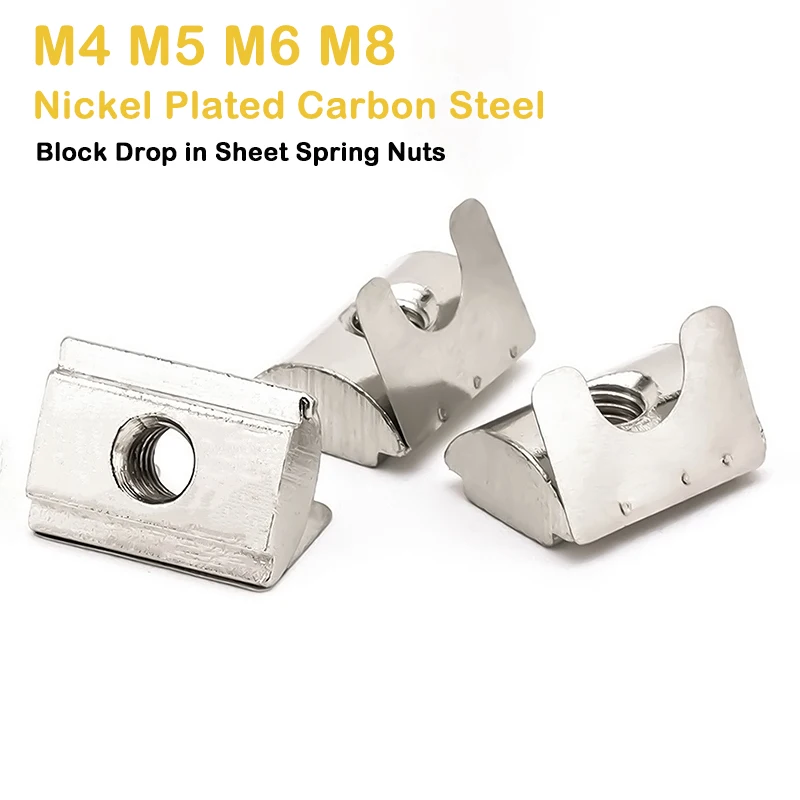 2pcs Shrapnel Nut Block Drop in Sheet Spring Nuts M4 M5 M6 M8 For European Standard 3030 4040 4545 Series Aluminum Profile