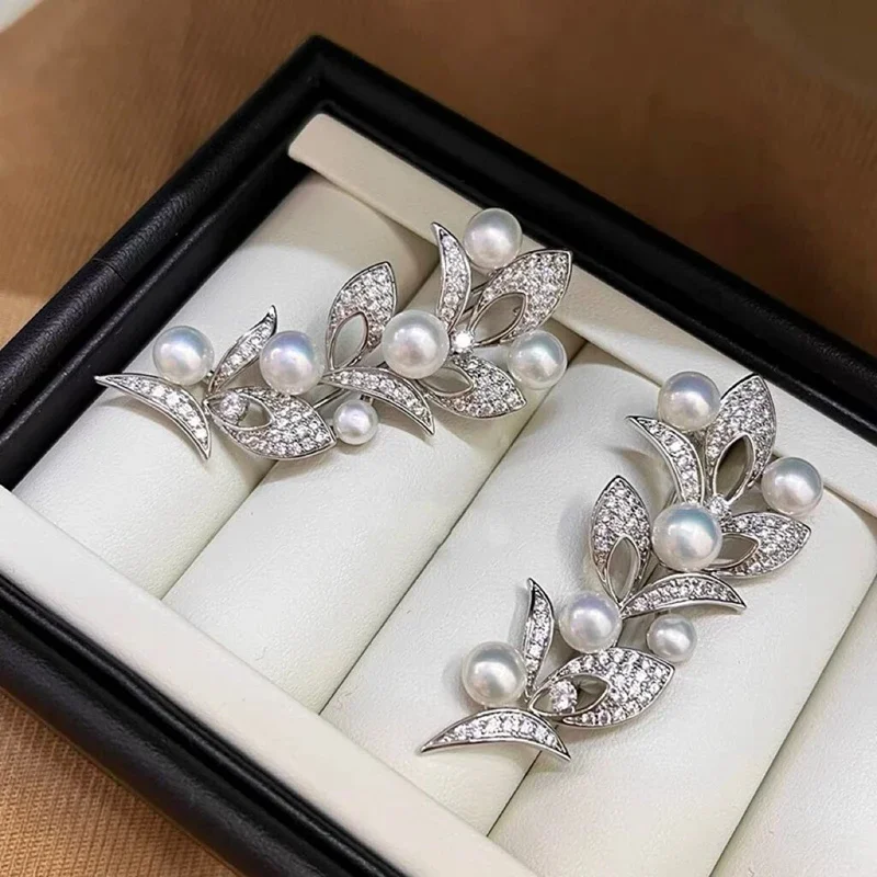 

Sparkling Flower Breastflower Natural Freshwater Pearl Breastpin Zircon Full Diamond Suit Cardigan Pin Accessories Jewelry Gift