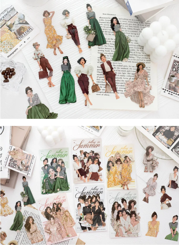 JIANWU Falling Into Summer Series Vintage Character Landscape Material Collage Scrapbook Sticker Creative DIY Journal Stationery