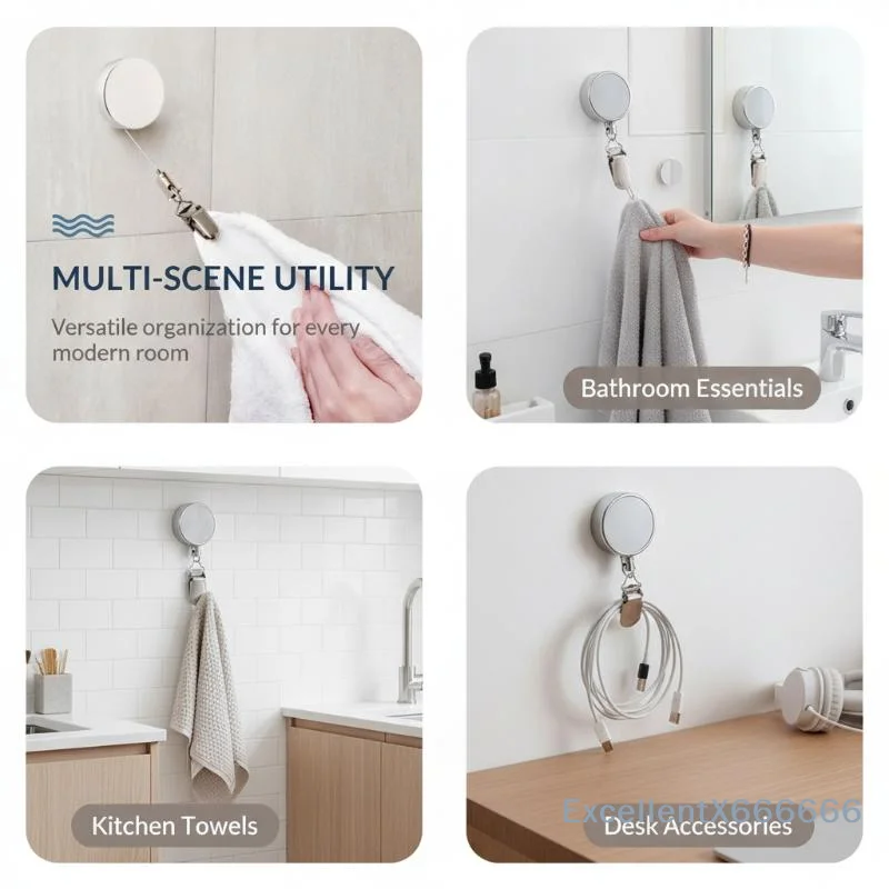 Automatic Retractable Towel Rack, No Punching Self-adhesive Wall Hanging Towel Holder, Automatic Rebound With Strong Clip