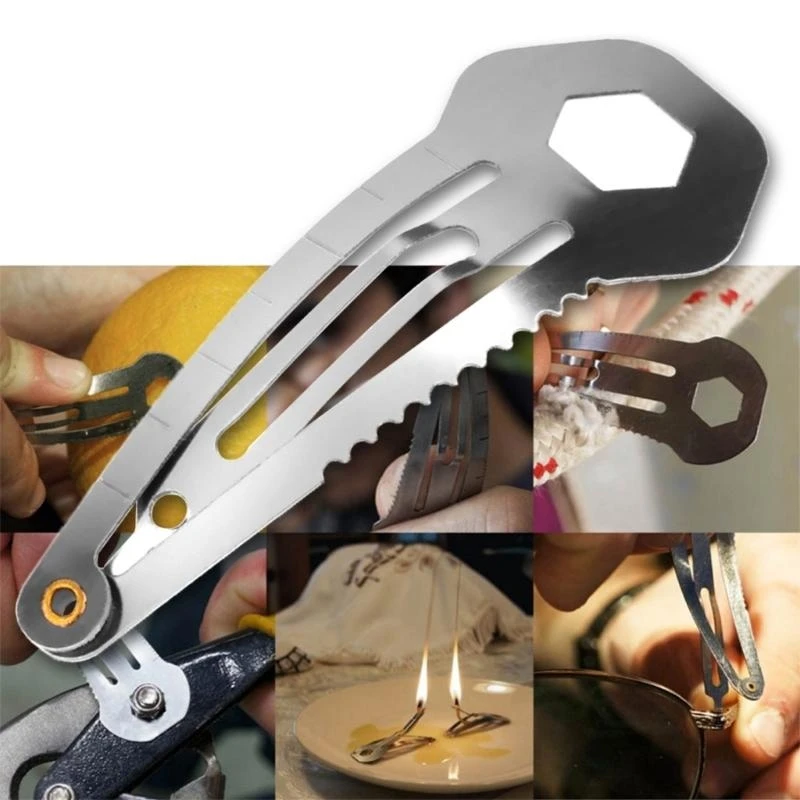 Hair Clips Stainless Steel Barrettes Outdoor Metal Hairpin Multi-Functional Survival Pocket Multi-Tool
