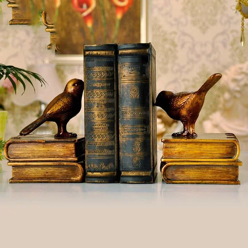 

2PCS Retro Birds Bookends Crafts Resin Statue Figurines Decoration Home Study Room Desk Bookshelf Furnishing Ornaments Decor