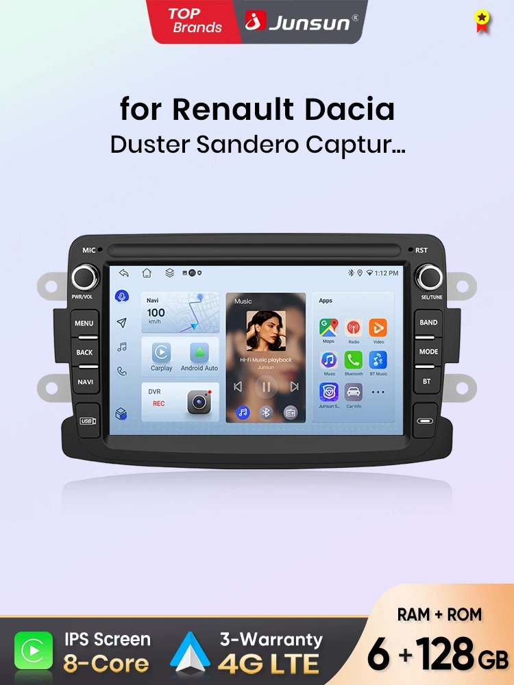 Junsun 7 inch autoradio voor Renault Dacia Duster Sandero Captur Xray Logan 2 Symbol Dokker CarPlay Android Auto GPS Multimedia - afbeelding 2