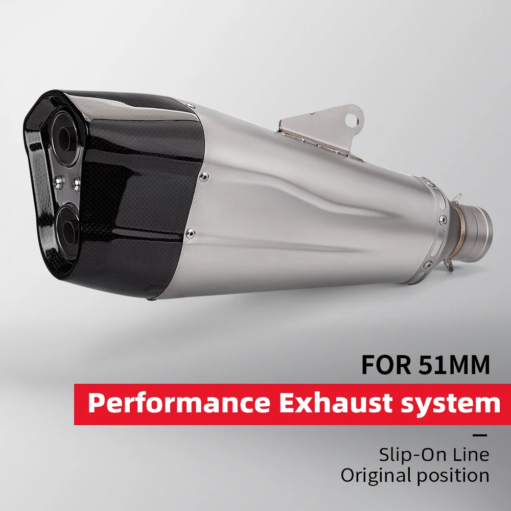 

51MM Motorcycle Racing Exhaust Muffler for R3 R25 TMAX560 TMAX530 Z900 Ninja300 K165 Modified Tail Section Double Hole Design