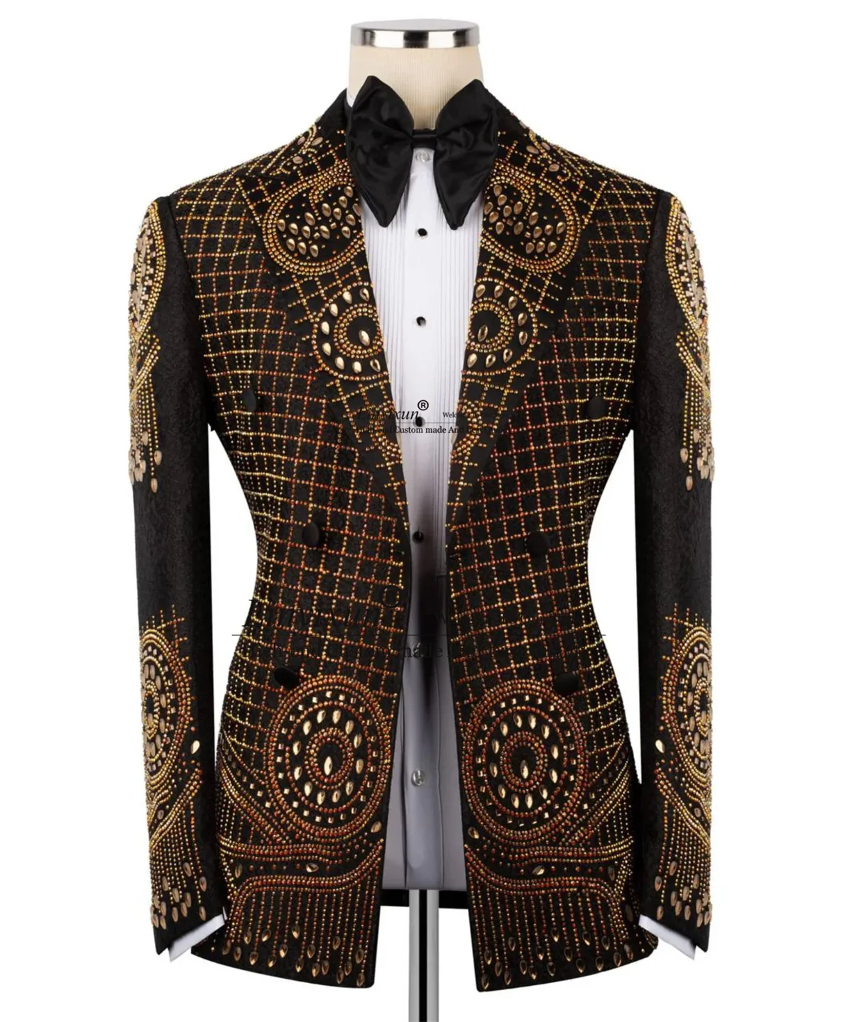 

High End Jewelry Ornament Men Suits 2 Pieces Sets Wedding Groom Male Prom Blazers Jacquard Ropa Hombre Party Tuxedos Customized